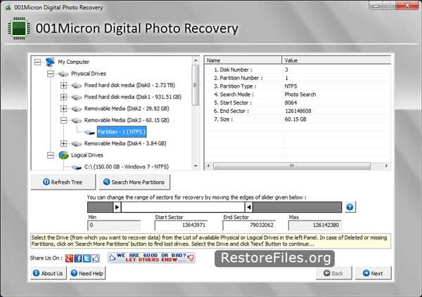 Software Photos Restore screenshot