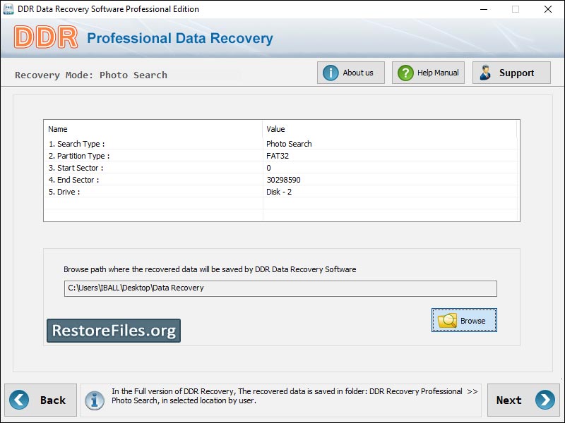 Screenshot of Restore Files