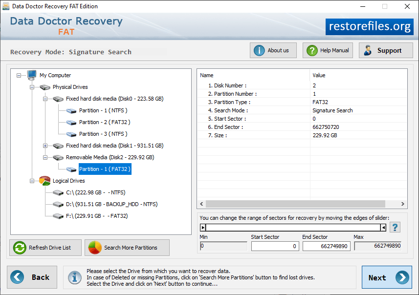 FAT Select Partition Restore