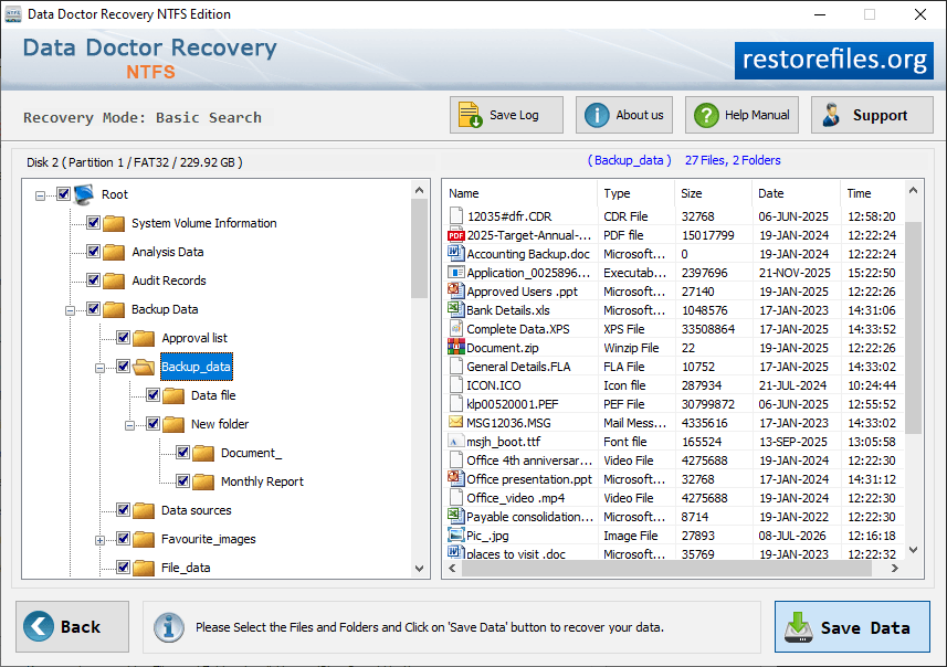 Select Files to save