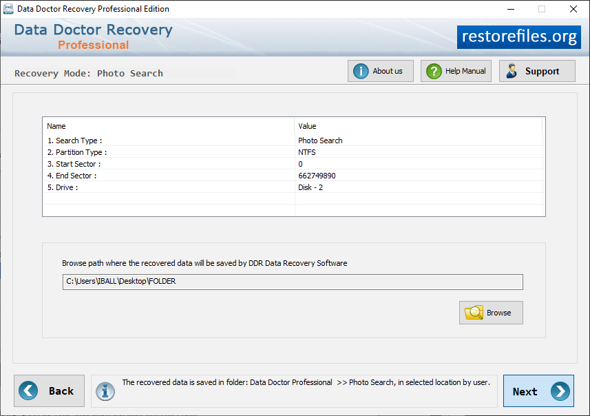 Browse path file location recoverd data 