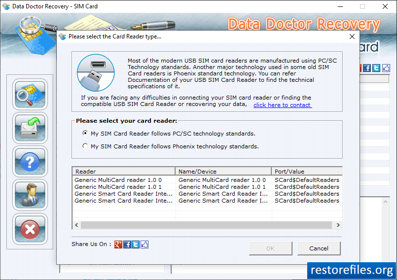 Select Sim Card Reader Type